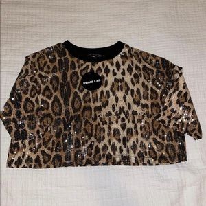 Sequin Crop Top Animal Print BNWT